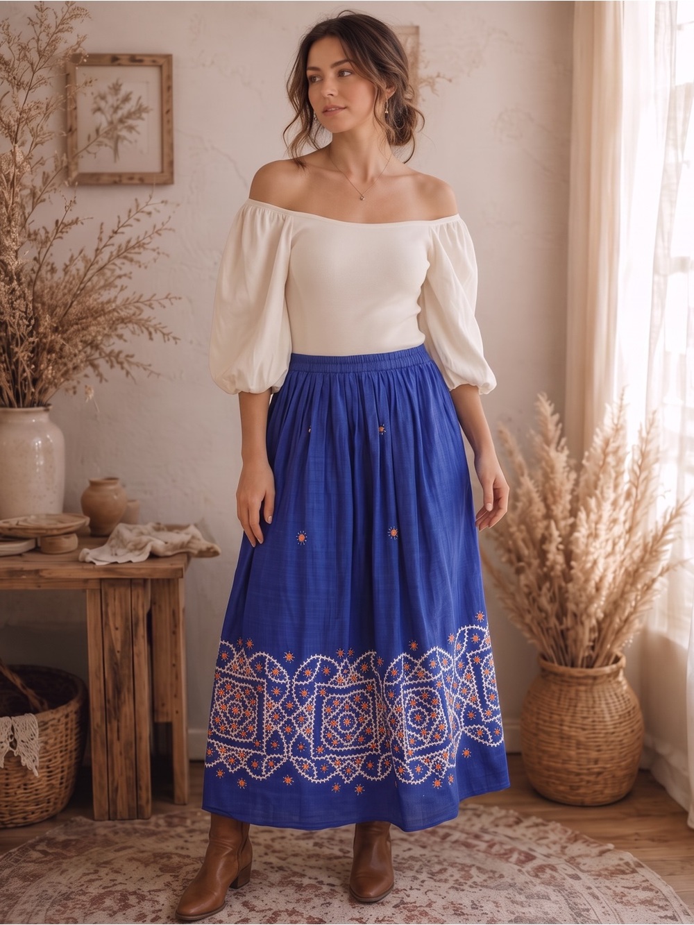 VINTAGE Embroidered Maxi Skirt